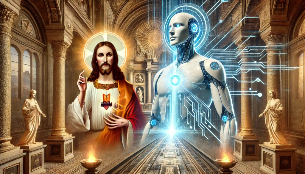 An image of Jesus and a robot standing next to each other